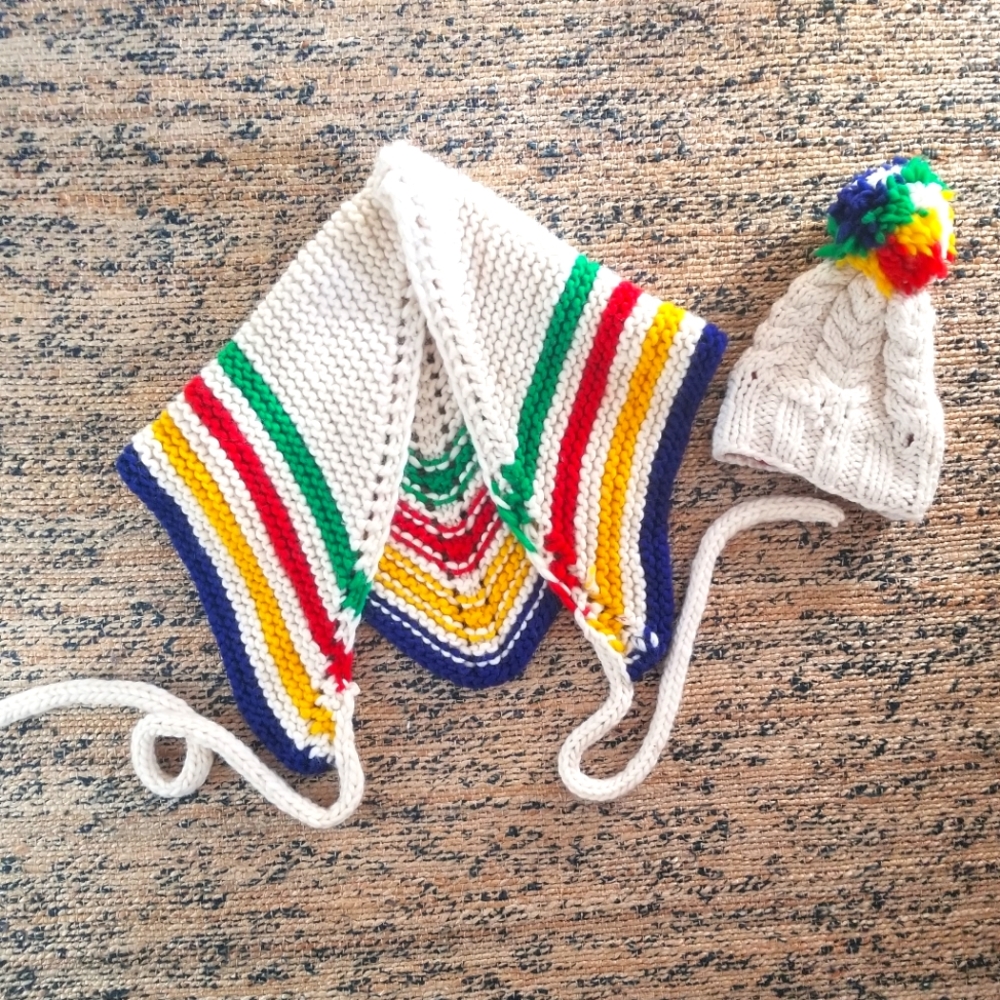 Handmade Ooak Hudson Bay Stripped Knit Poncho and Hat